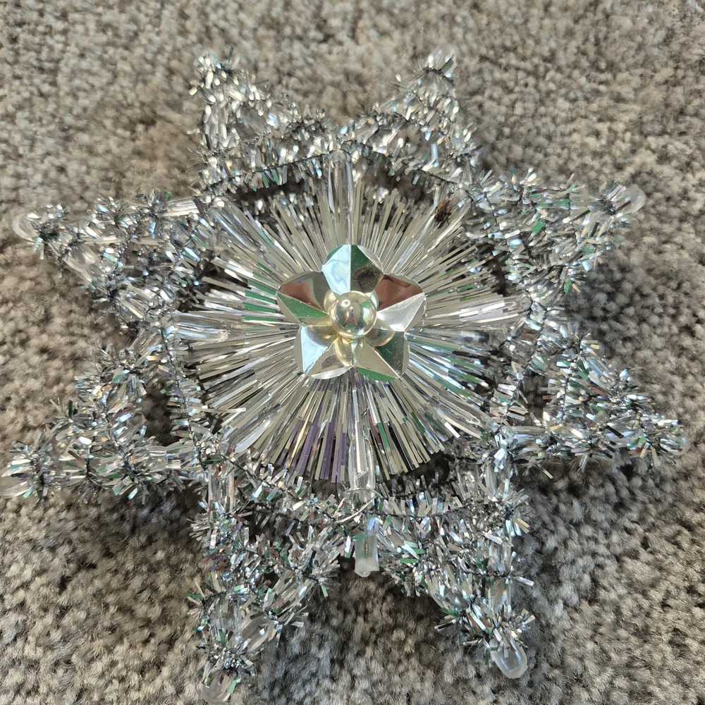 Vintage Sterling Jewel Star Tree Top Silver Tinsel Snowflake Christmas No 920